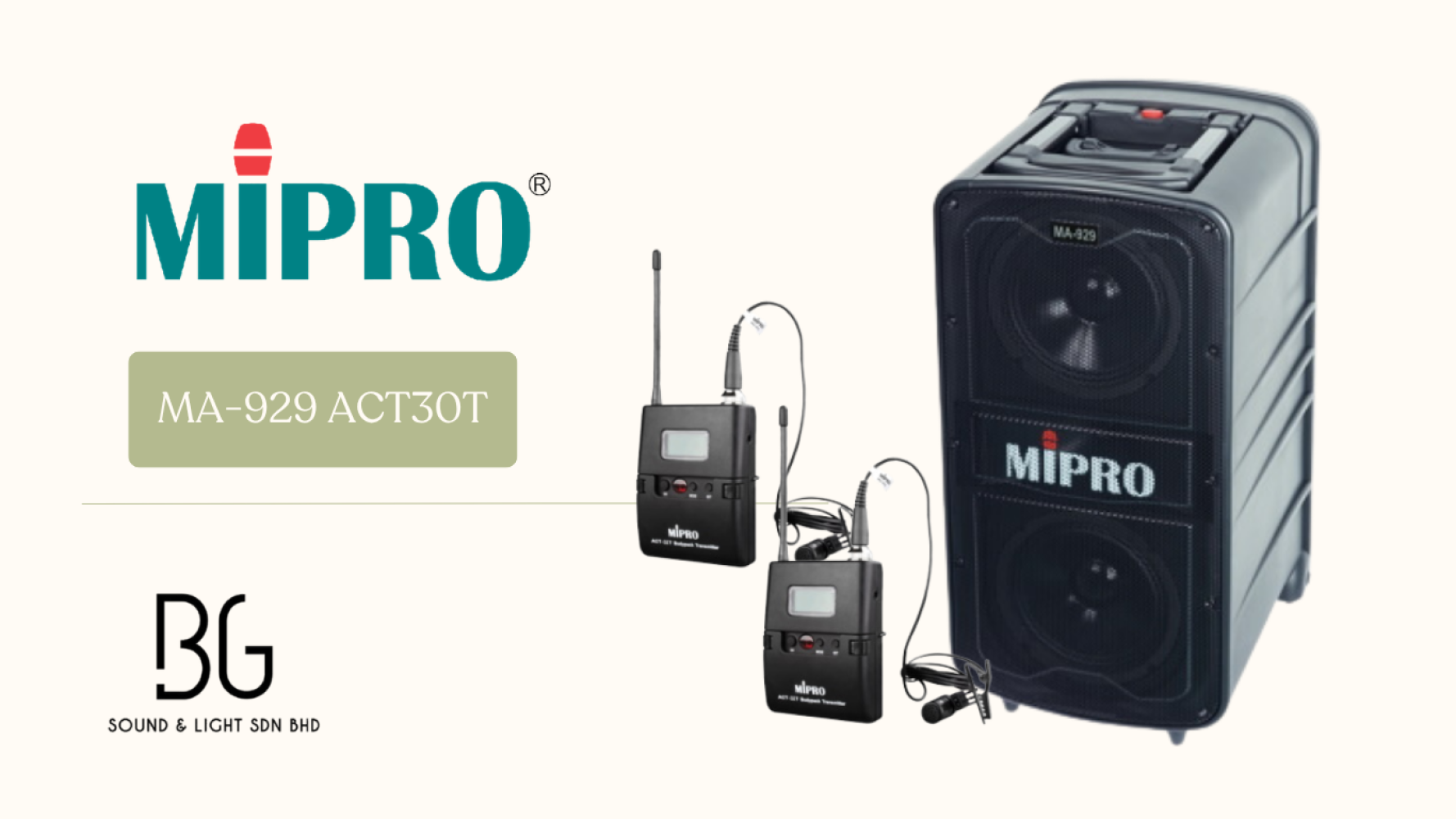 MIPRO MA-929 Portable Wireless PA System with Dual ACT-32T Lavalier Clip-On Microphones (Hands-Free Professional Speaker Malaysia)