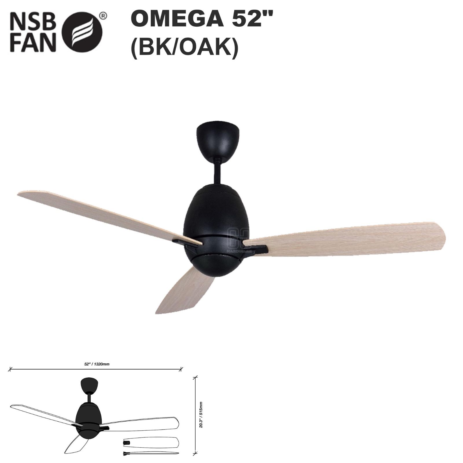 NSB OMEGA CEILING FAN 52" (BK-OAK)