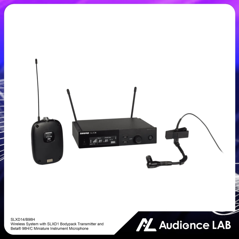 SHURE SLXD14/B98H Wireless System with SLXD1 Bodypack Transmitter and Beta庐 98H/C Miniature Instrument Microphone