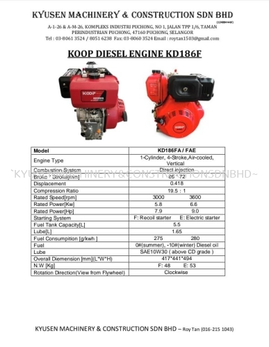 Koop Diesel Engine KD186FA/FAE