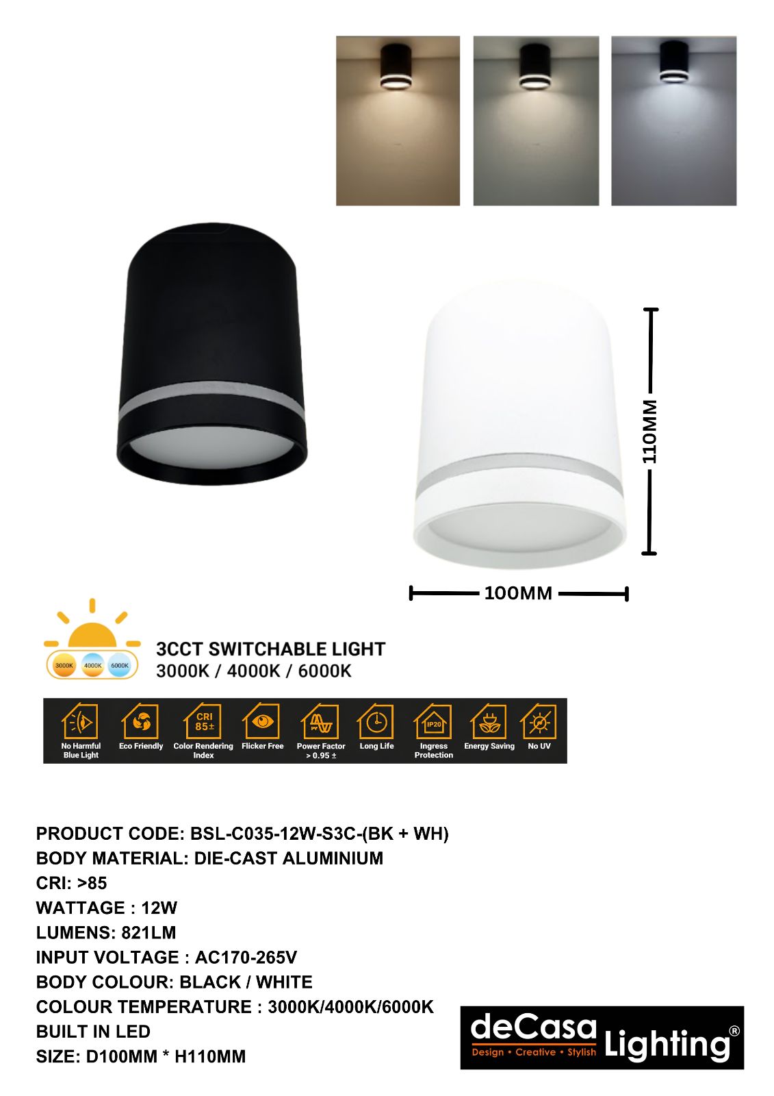 MODERN LED CEILING LIGHT (BSL-C035-12W-S3C)