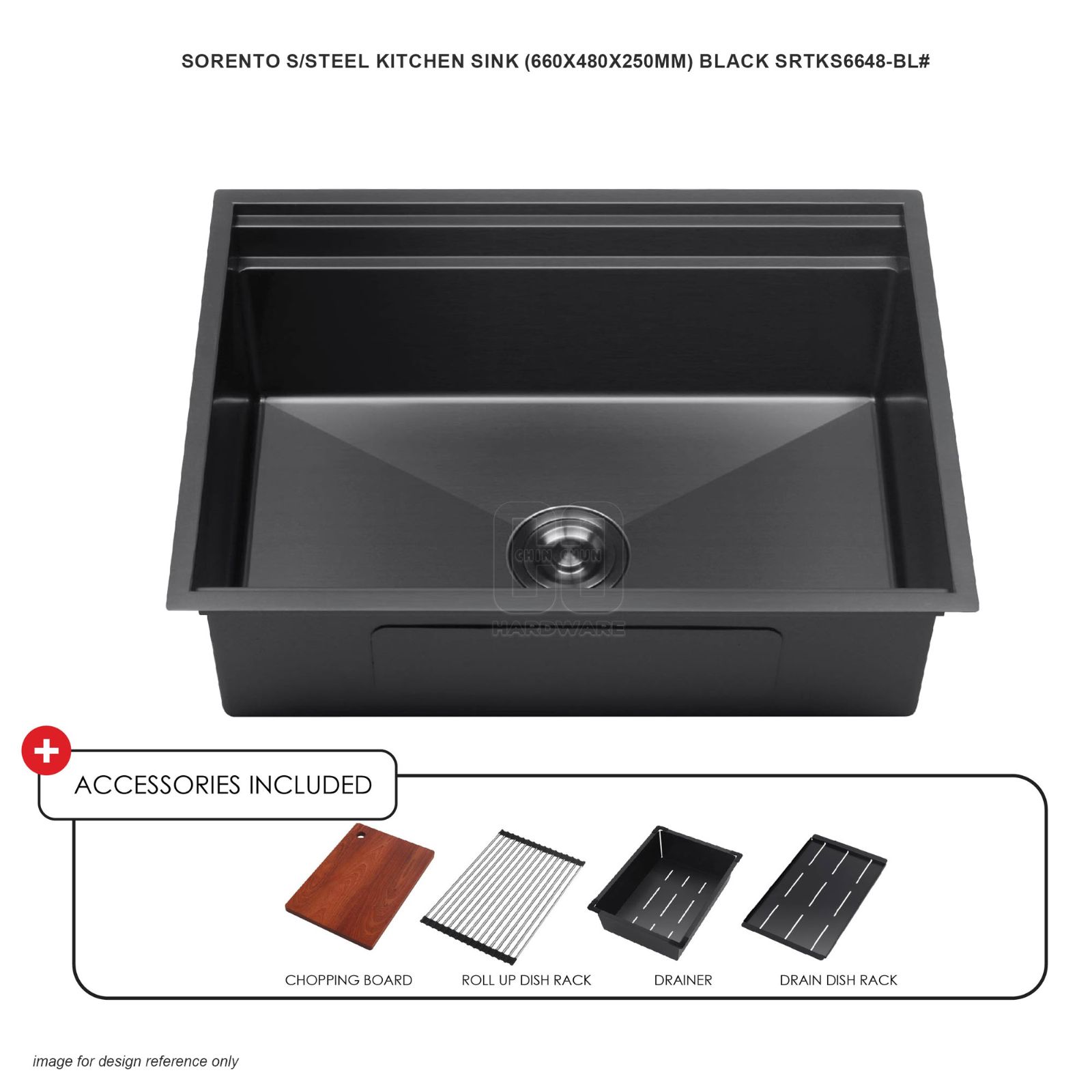 SORENTO STAINLESS STEEL KITCHEN SINK BLACK SRTKS6648-BL (660x480x250MM)