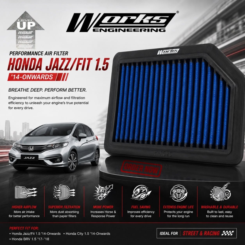 WORKS ENGINEERING Air filter For Honda Jazz GK T5A / City GM6 T9A / BRV TSA 2014-2020