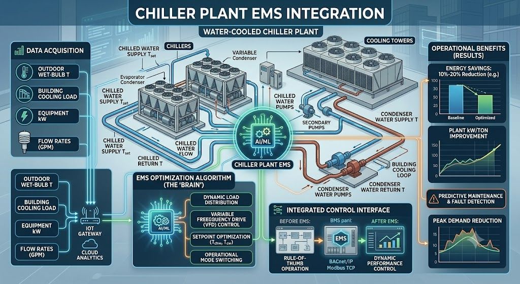 Chiller plant energy management system (EMS) integration