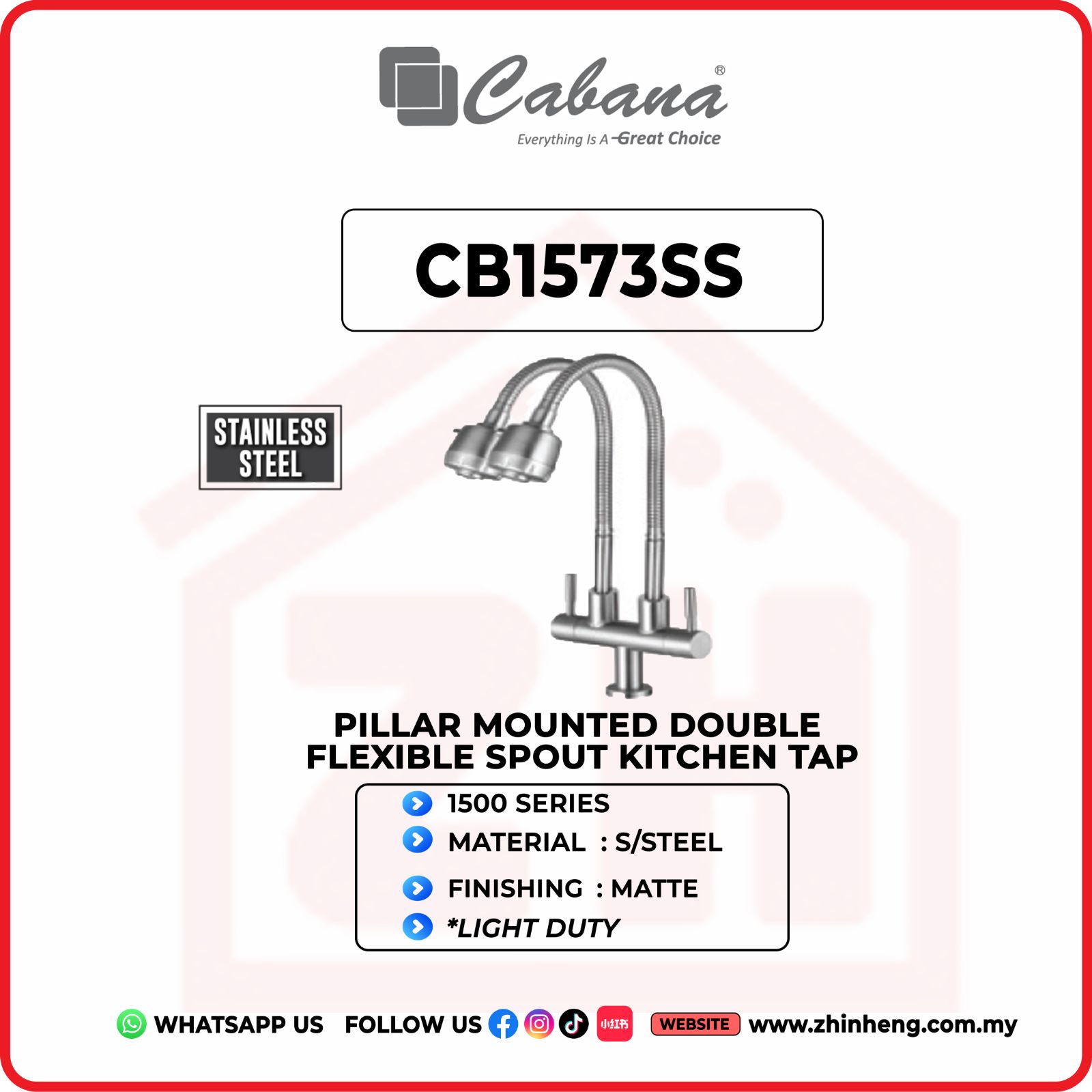 CABANA Pillar Mounted Kitchen Tap (Double) CB1573SS