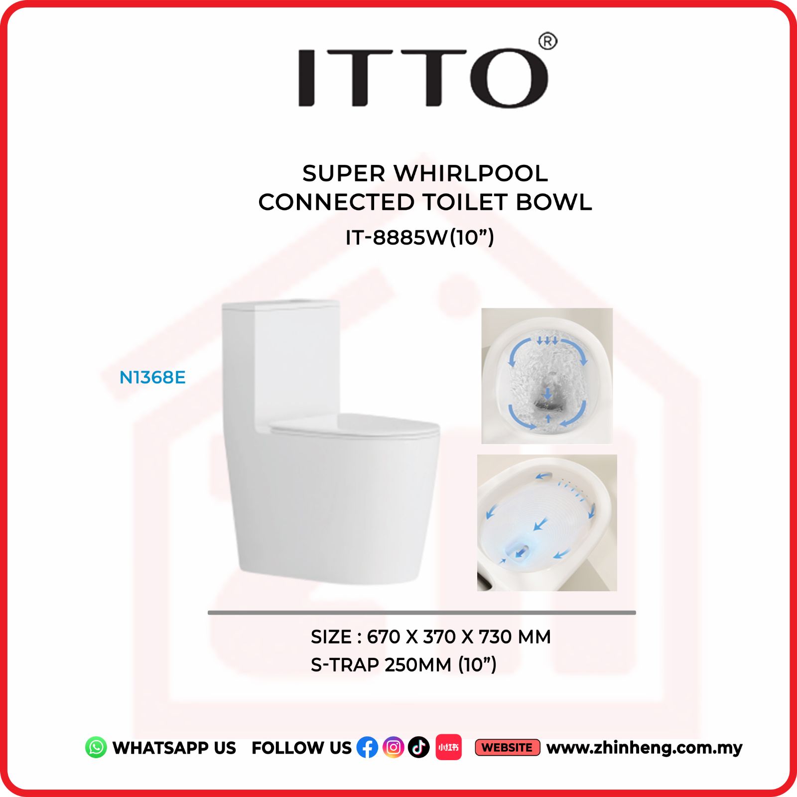 SUPER WHIRLPOOL CONNECTED TOILET BOWL  IT-8885W(10")