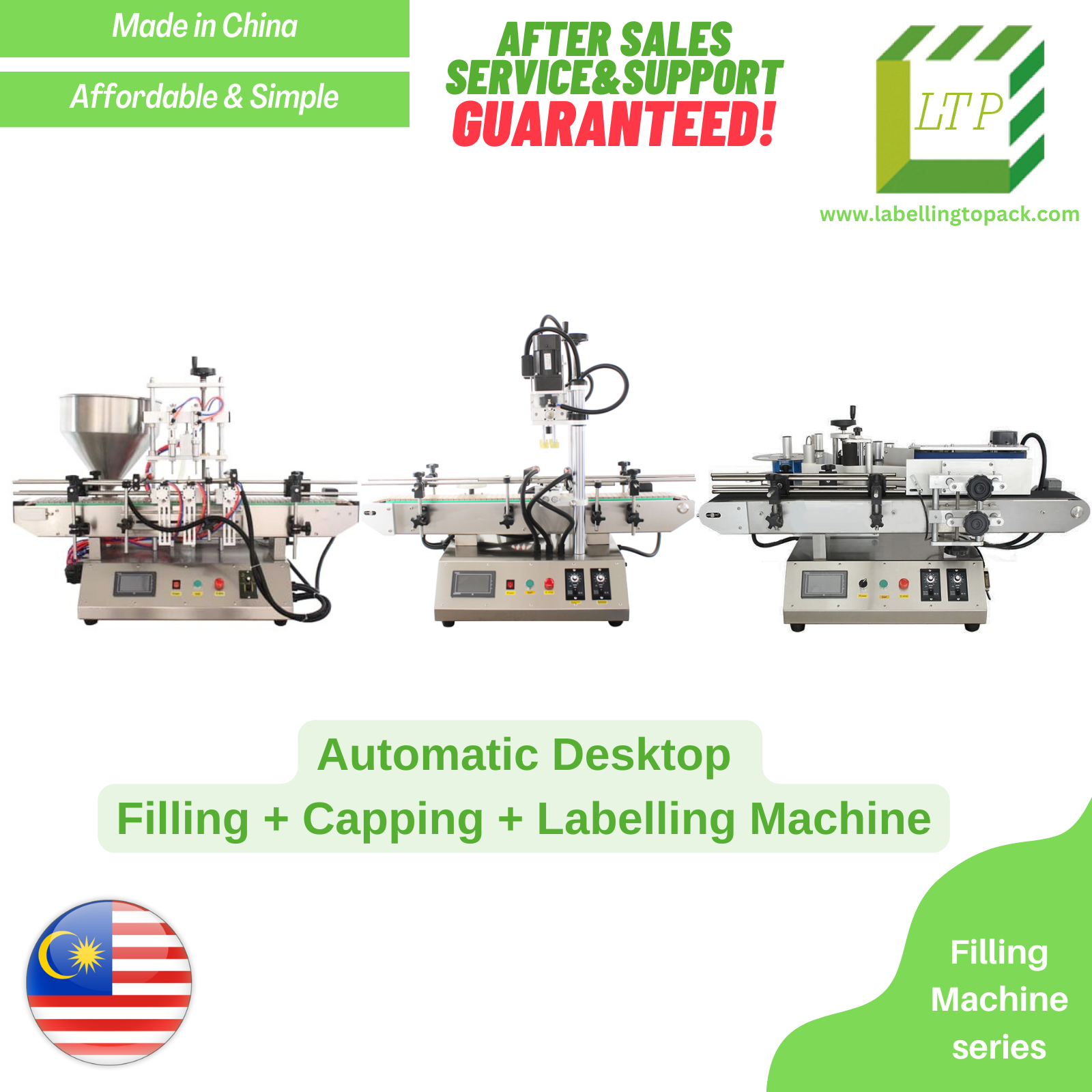 Automatic Desktop Filling + Capping + Labelling Machine