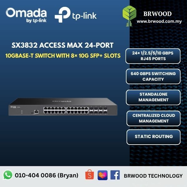 OMADA TP-LINK SX3832: Omada Access Max 24-Port 10GBASE-T Switch with 8× 10G SFP+ Slots