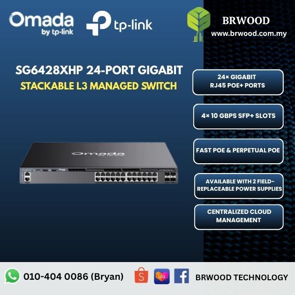 OMADA TP-LINK SG6428XHP: Campus 24-Port Gigabit Stackable L3 Managed Switch with 4× 10G Slots