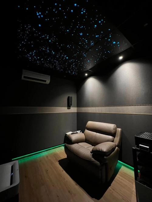 10’ x 10’ room, complete transformed into a personal entertainment space | Cinema Screen | Home Theater Recliner Sofa | Soundproof Wall Acoustic | Starry Sky Ceiling Makeover | Atmos Sound Speaker Cinema | Cinema Movie Projector