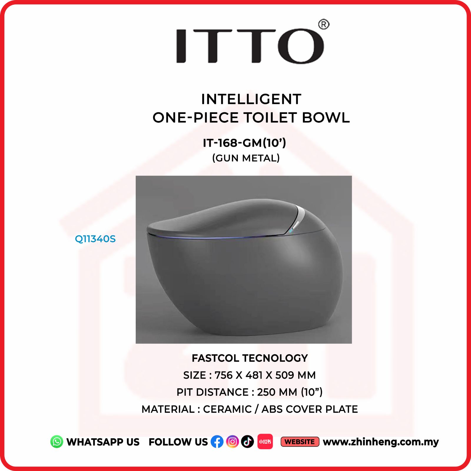 ITTO INTELLIGENT ONE-PIECE TOILET BOWL IT-168-GM(10")