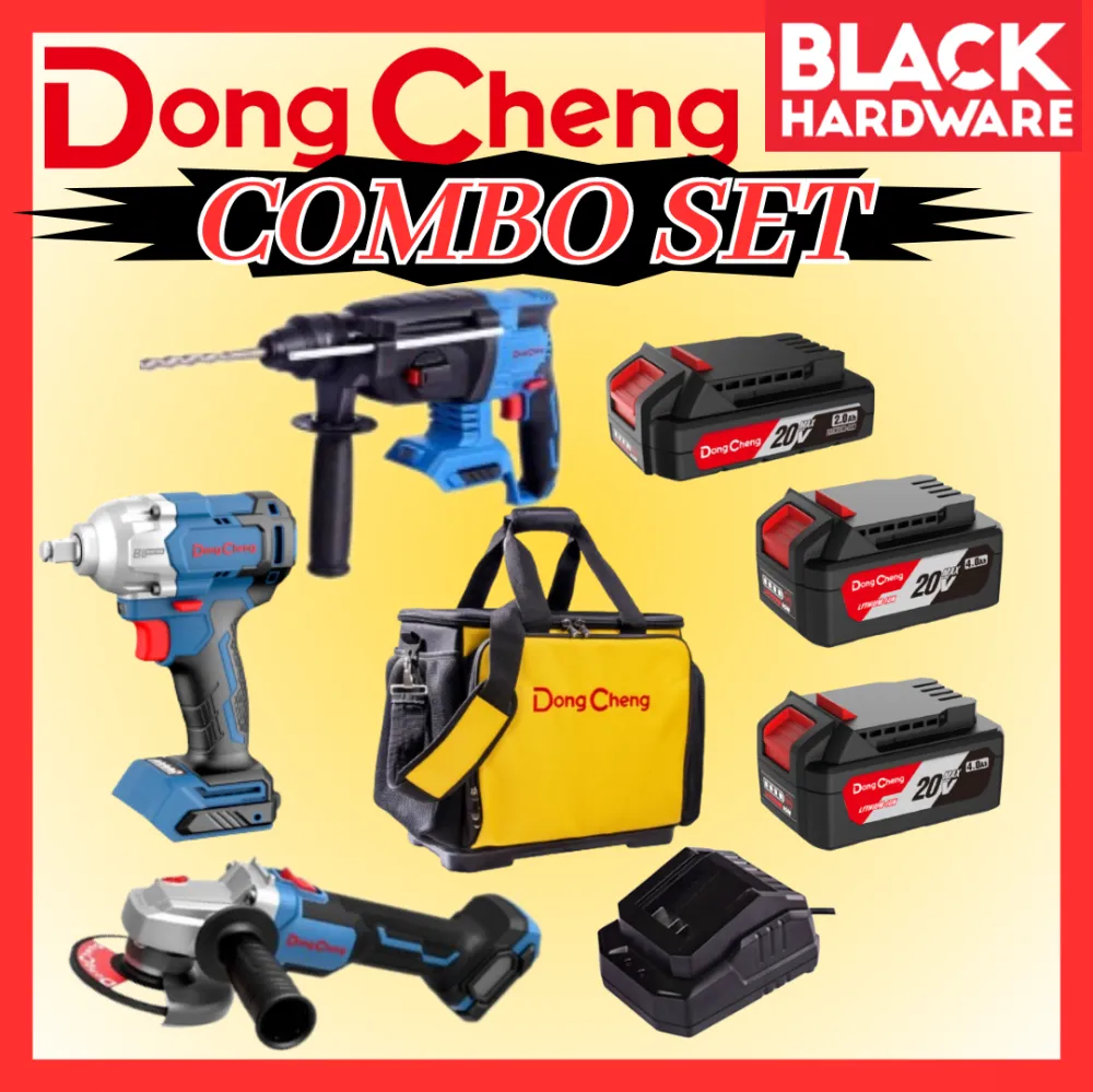 Black Hardware DONGCHENG Power Tools Combo Set Angle Grinder Rotary Hammer Drill Cordless Impact Wrench Cordless Combo