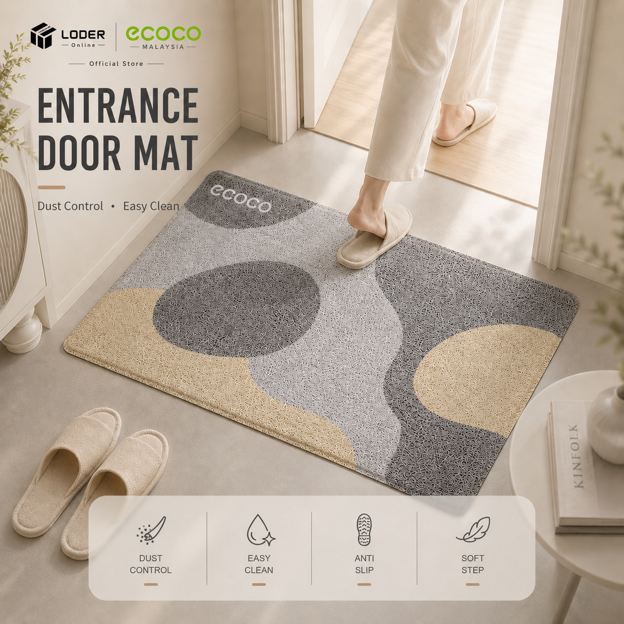LODER ECOCO Entrance Door Mat Dirt Trapping Floor Mat Non Slip Absorbent Indoor Outdoor Rug