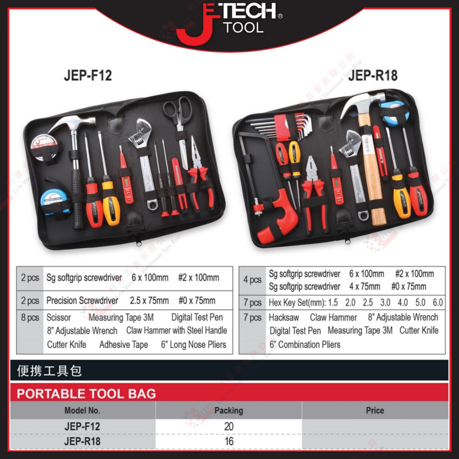 JTECH BRAND PORTABLE TOOL BAG - JEPFFF12 JEPR18