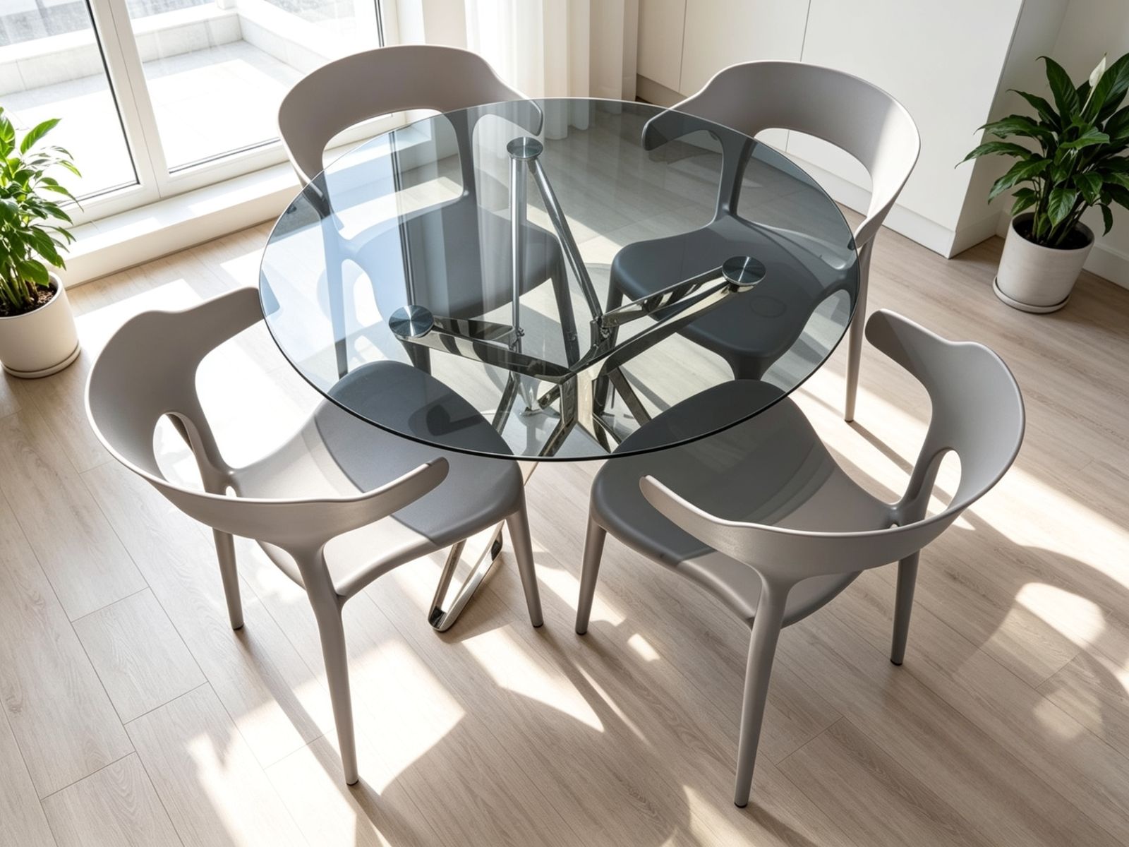1T 4C Tempered Glass Dining Table