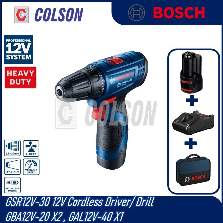 BOSCH GSR12V-30 Set 12V Cordless Drill Driver Screwdriver