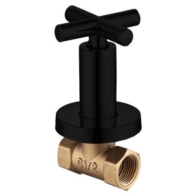 T-6844FT-MB 1/2" Full-Turn Concealed Stop Cock – Premium Brass Matt Black Stop Valve