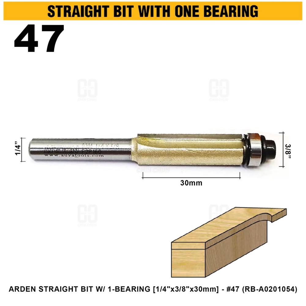 ARDEN STRAIGHT BIT W/ 1-BEARING 1/4"x3/8"x30mm #47 (RB-A0201054)