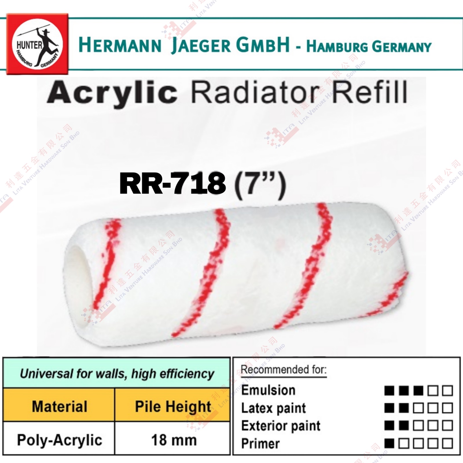 HUNTER BRAND PAINT ROLER REFILL 7'' - RR718