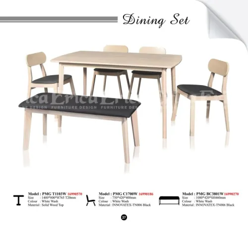 PMG T1103W+C1700W 1+1+4 Solid Wooden Dining Set