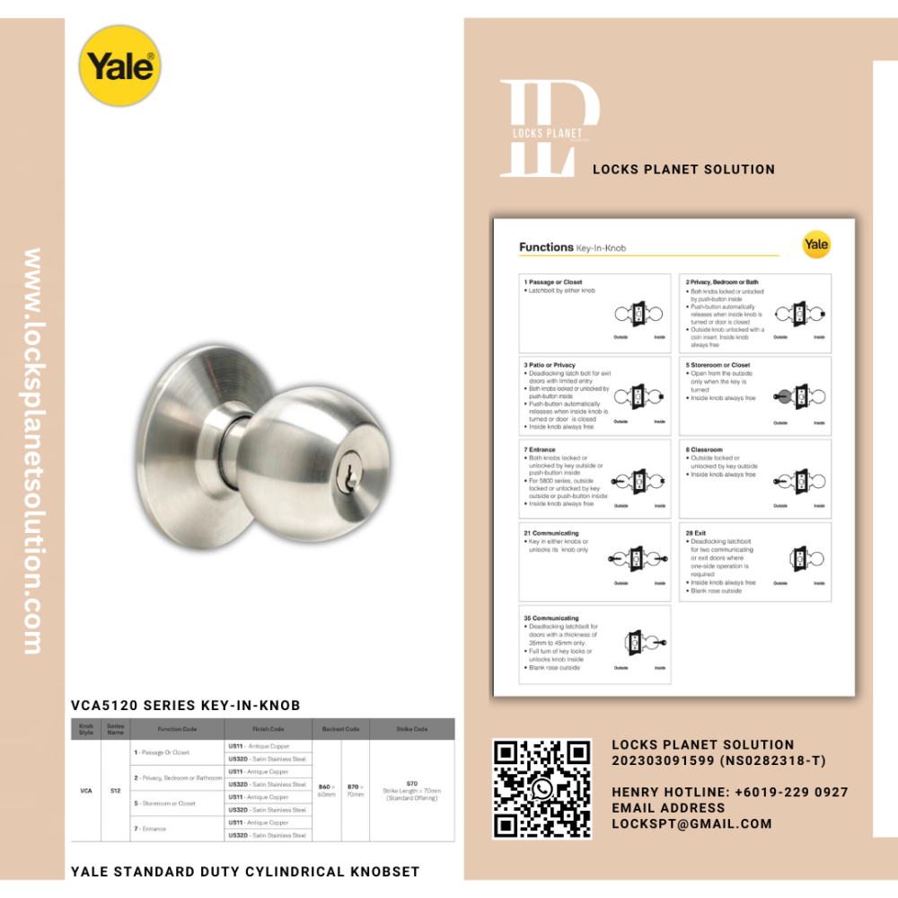YALE STANDARD DUTY CYLINDRICAL KNOBSET