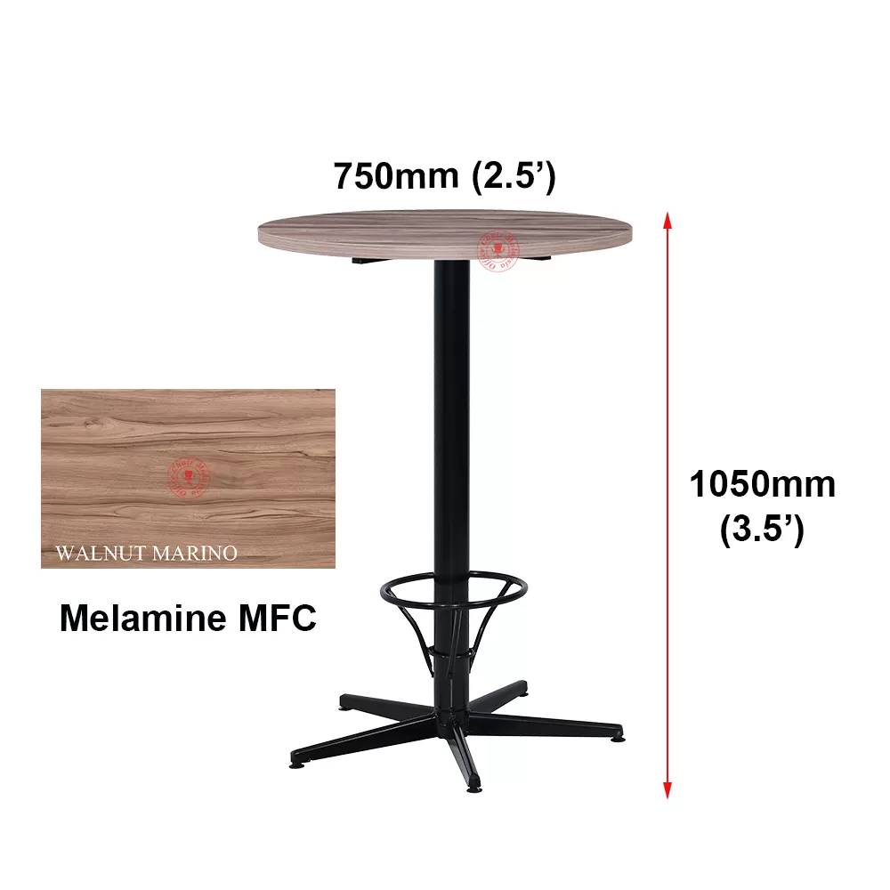 Walnut Marino Round Bar Table MFC Board | Cafe Table | High Table | Cocktail Table | Meja Tinggi | Meja Bar | Jadual Bar | Meja Kafe | Meja Koktel