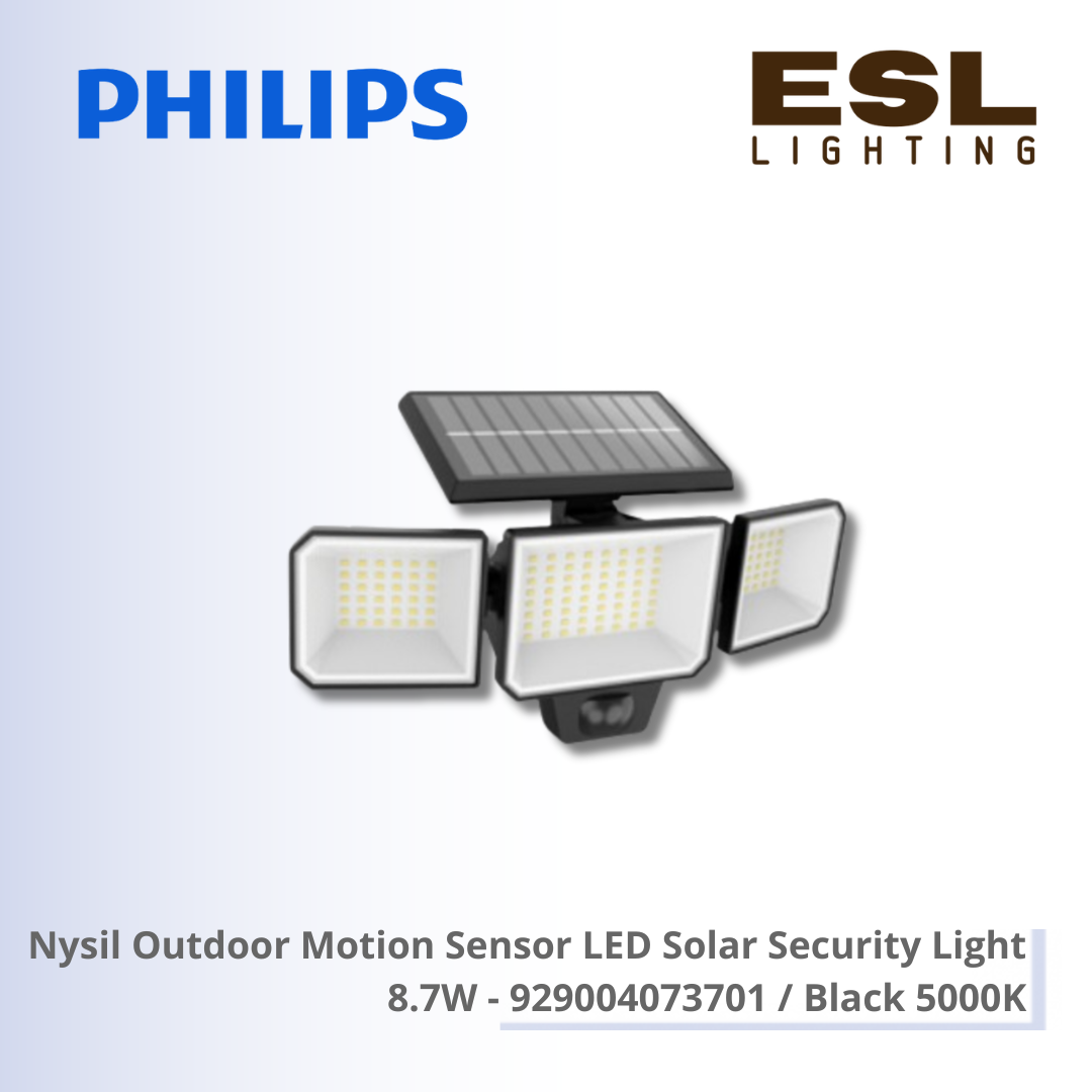 PHILIPS Nysil Outdoor Motion Sensor LED Solar Security Light 8.7W - 929004073701 / Black 5000K IP65
