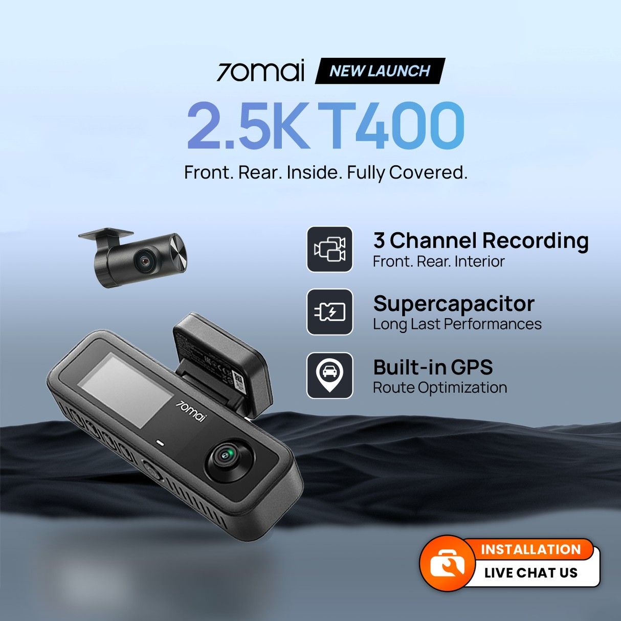 70mai T400 2.5K 3-Channel Dash Cam
