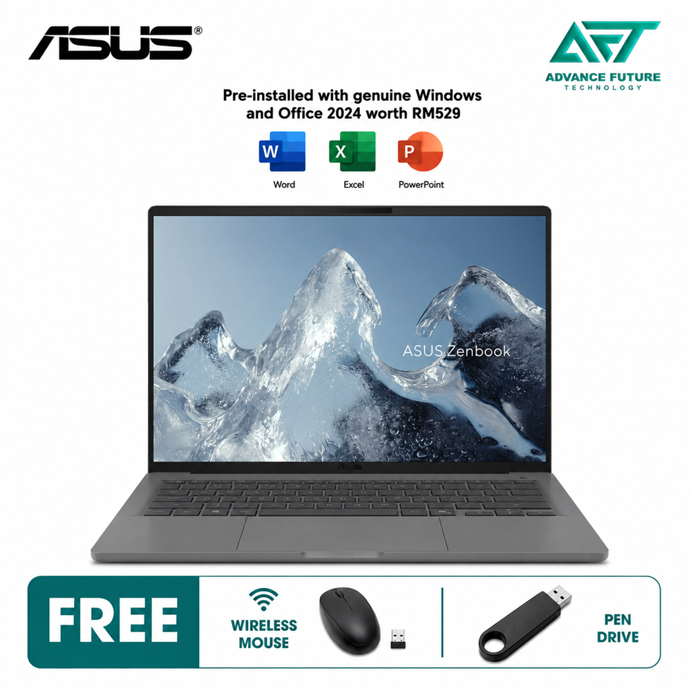 Asus Zenbook A14 UX3407Q-ASB0228WS 14" WUXGA Laptop Iceland Gray ( Snapdragon X1, 32GB, 1TB SSD, Qualcomm, W11, H&S 2024&M365 )