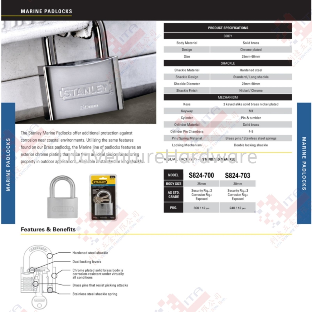 STANLEY BRAND PADLOCK - S824700 S824703