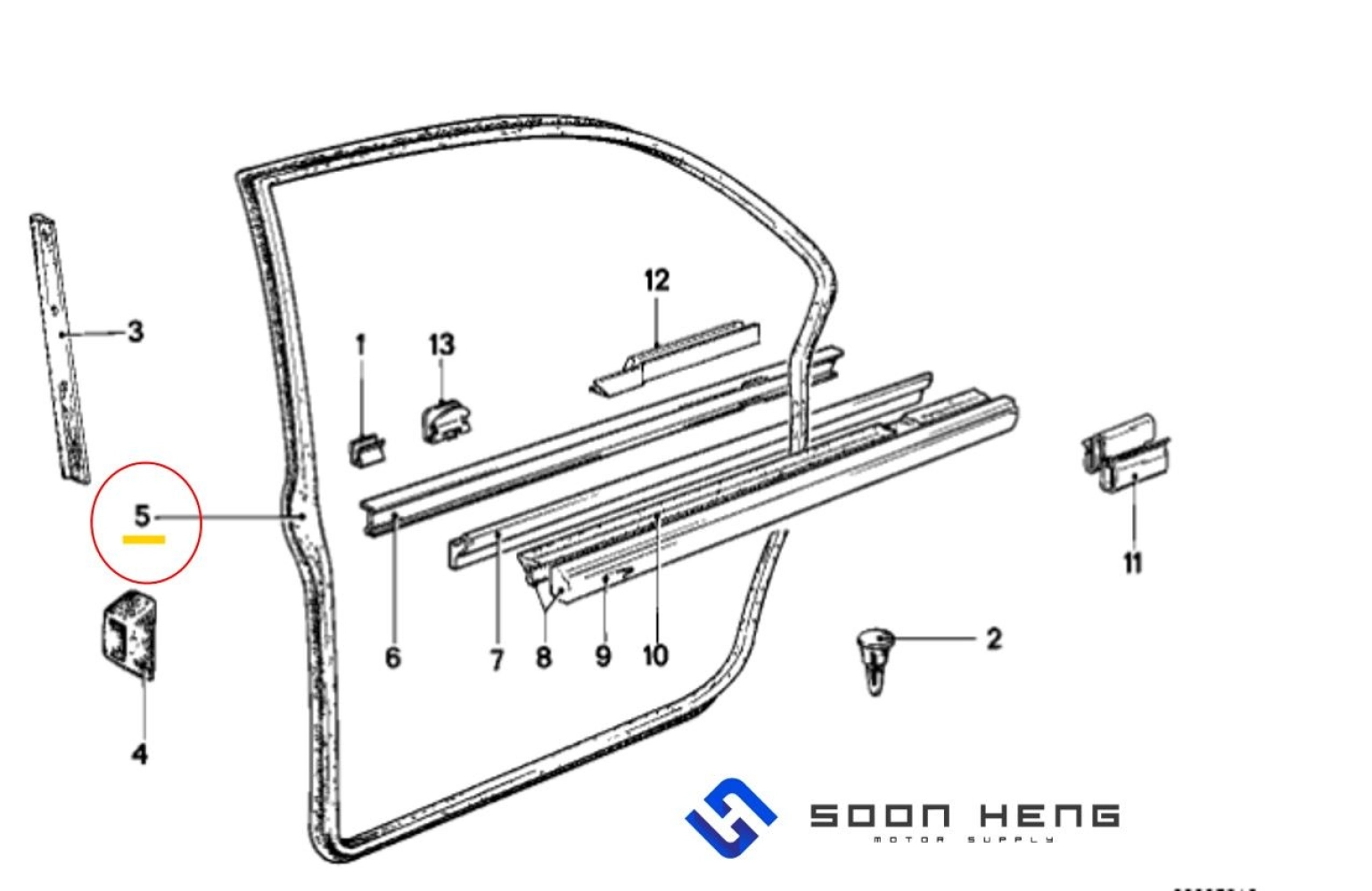 BMW E23 - Rear Left Door Rubber Seal (Original BMW)