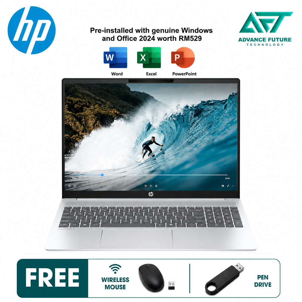 HP Omnibook 5 16-ag1112AU 16" 2K AI Laptop Glacier Silver ( AMD Ryzen AI 5 330 ,16GB, 512GB SSD, ATI, W11, H&S 2024&M365 )