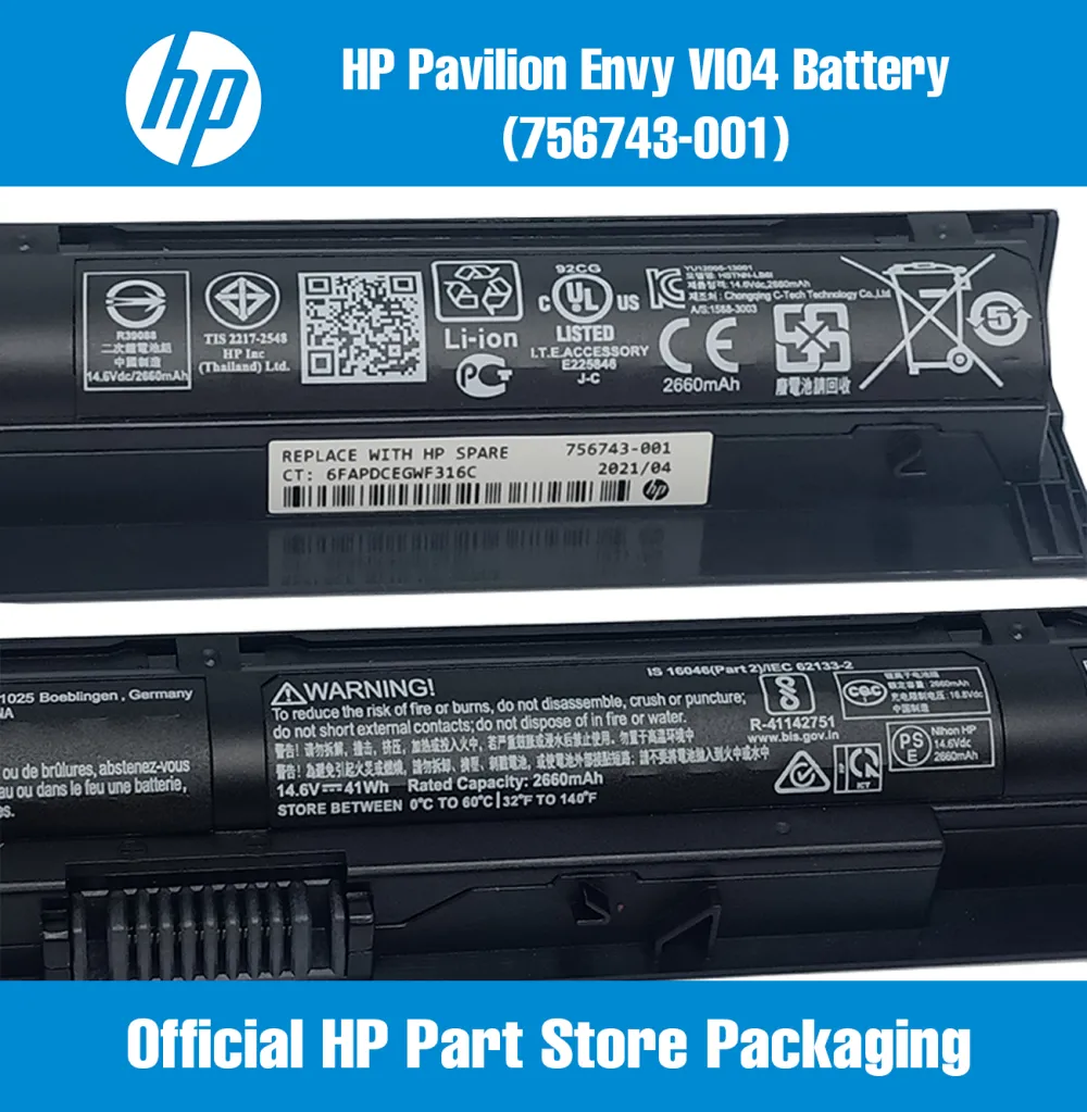 756743-001 (VI04) HP Battery For HP Pavilion Envy 14 15 17 Series