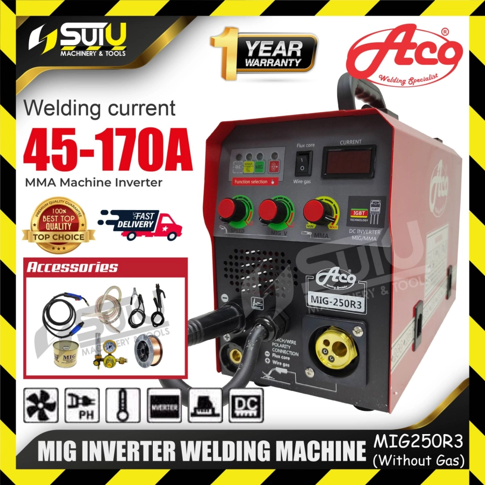 [WITHOUT GAS] ACO MIG250R3 / MIG-250R3 MIG Inverter Welding Machine 5kVA w/ Accessories