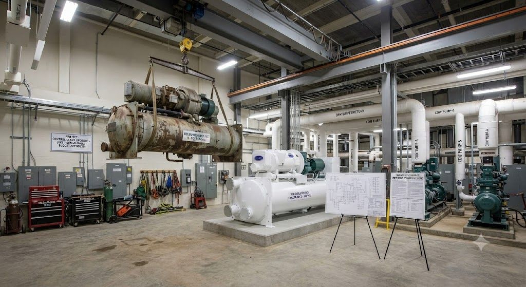 Water-cooled centrifugal chiller replacement