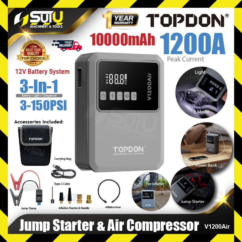 TOPDON V1200AIR / V1200 AIR 1200A 3IN1 Jump Starter & Air Compressor w/ Light