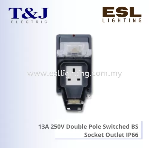 T&J ARMOR SERIES 13A 250V Double Pole Switched BS Socket Outlet IP66 - E8213SL-DP