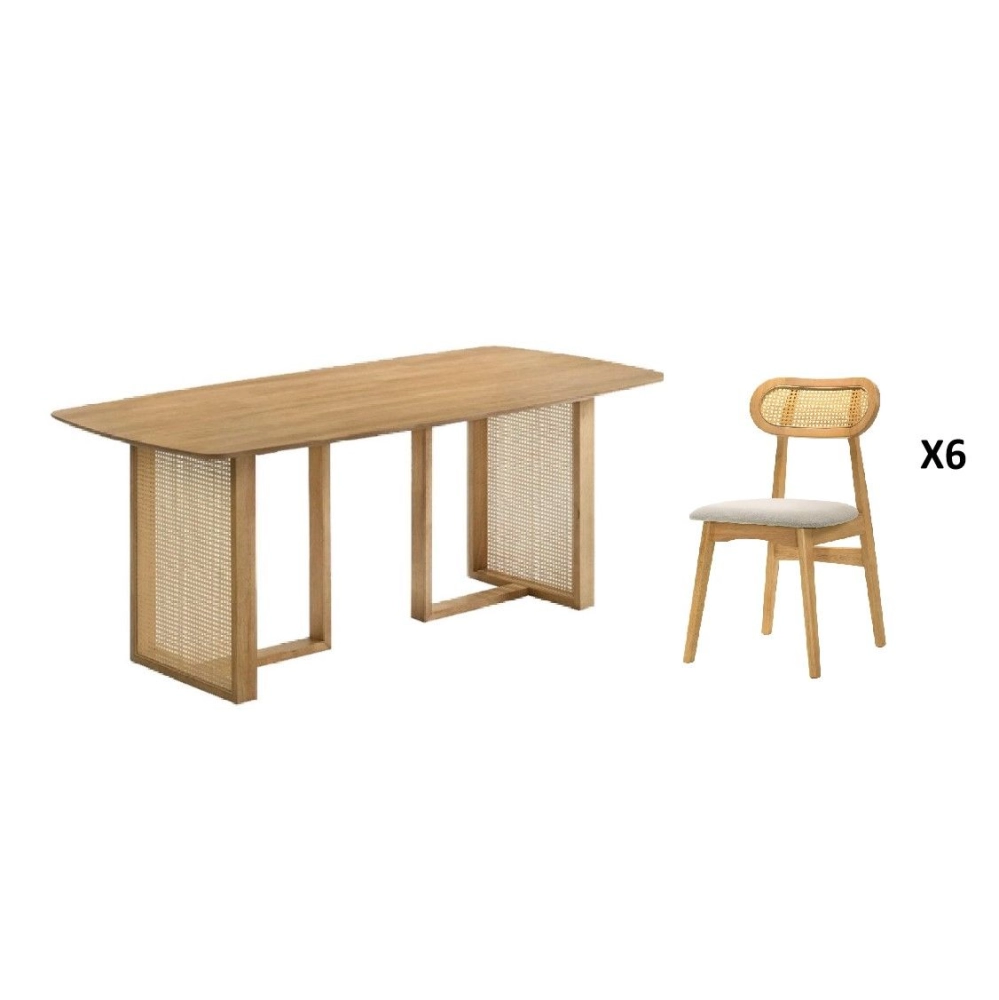 Noka Dining Set (180cm L Table + 6 Chair) - Natural