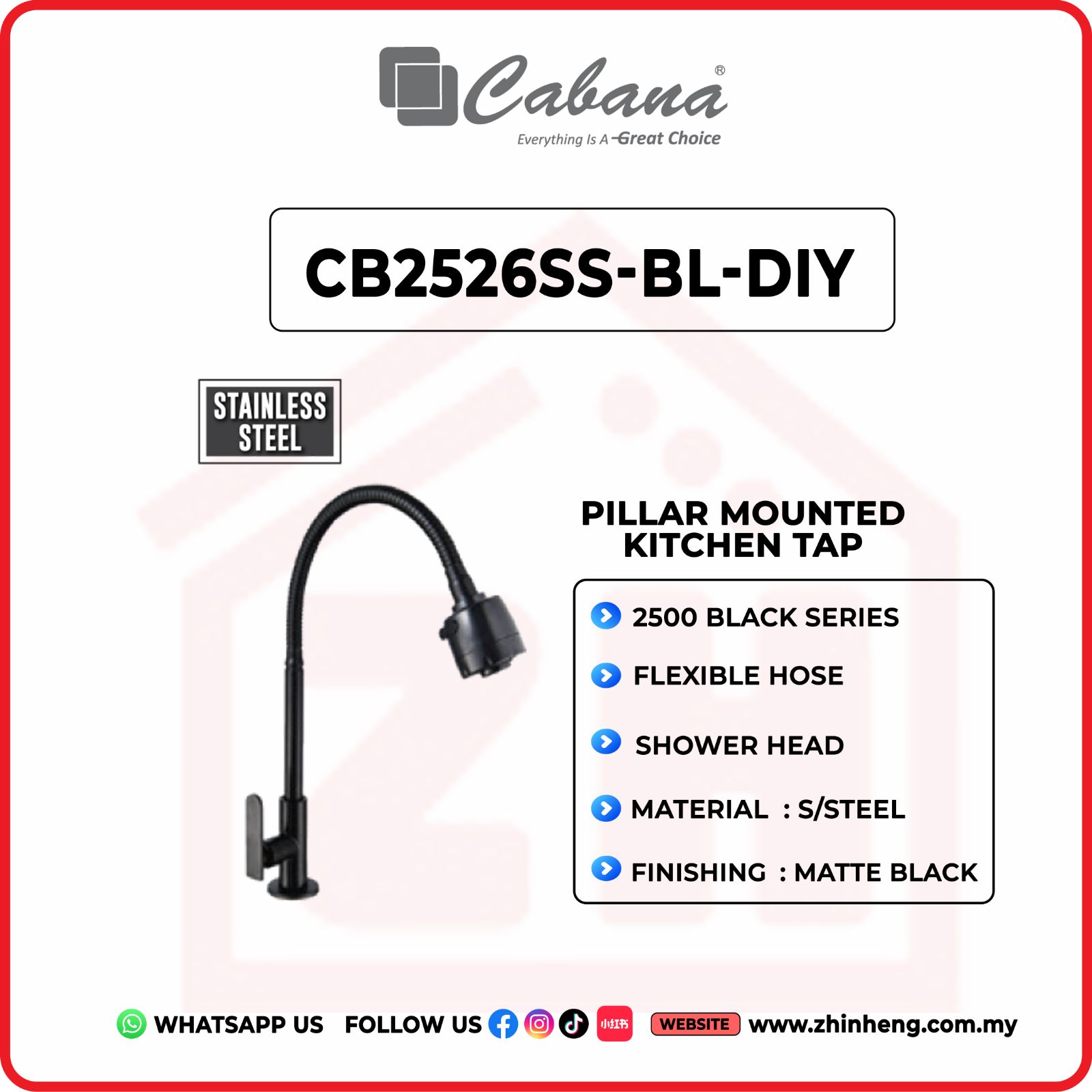 CABANA PILLAR MOUNTED KITCHEN TAP CB2526SS-BL-DIY