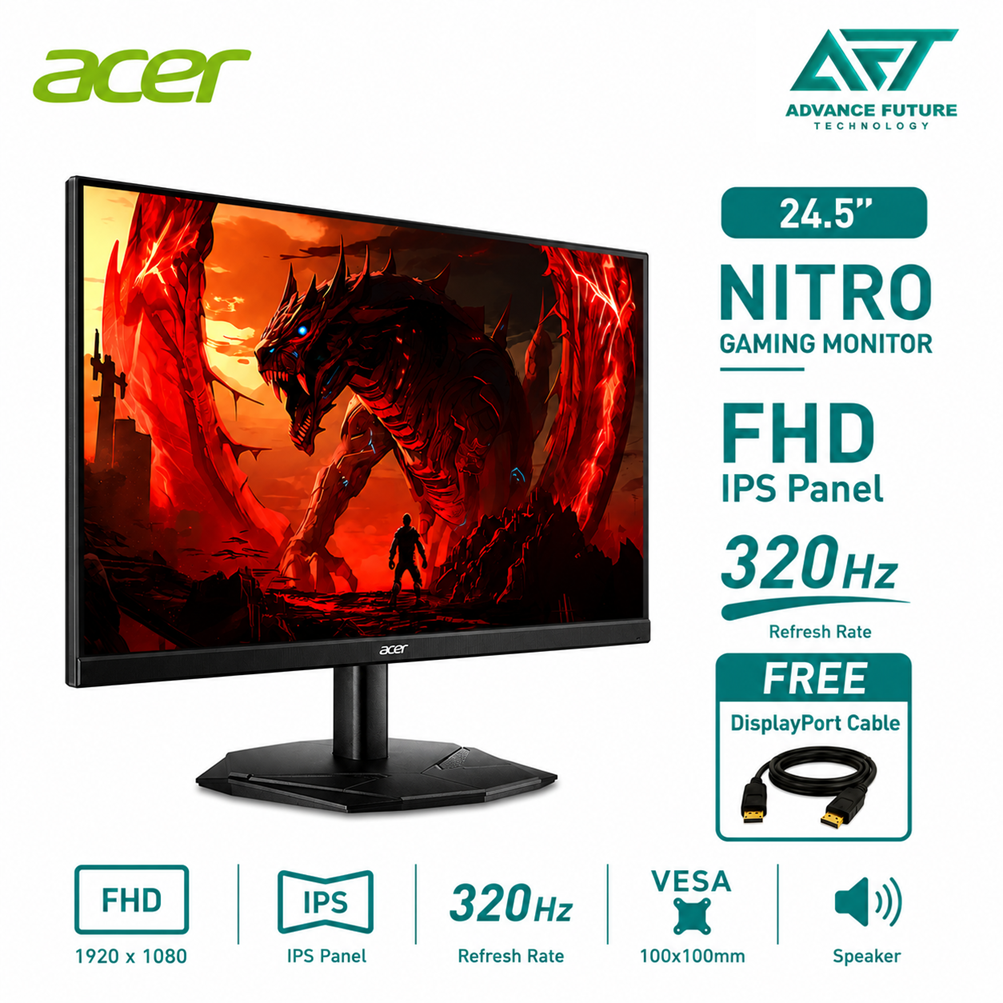 Acer Nitro KG251Q F3 24.5'' FHD IPS 320Hz Gaming Monitor ( Speaker, 2x HDMI, DP, Audio, 3 Years Warranty )