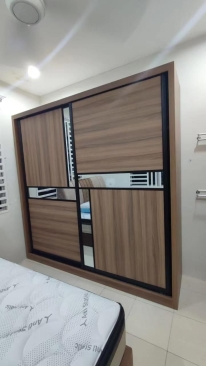 Modern Bedroom Set PROMO | Queen Size Bedframe | 8' X 8 ' Sliding Door Clothing Bedroom Wardrobe | Dressing Make Up Table Cabinet | Bedroom Furniture Store | Penang Furniture Store