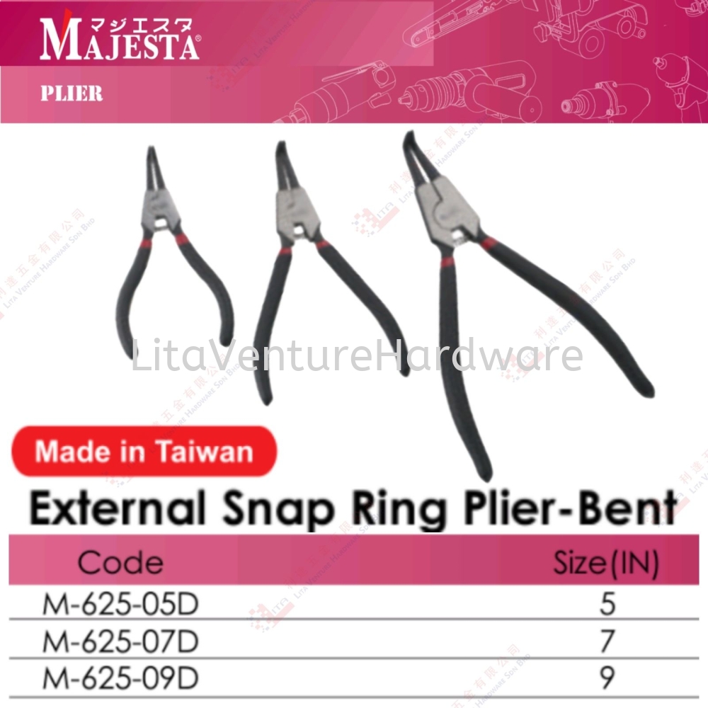 MAJESTA BRAND EXTERNAL SNAP RING PLIER-BENT - M62505D M62507D M62509D