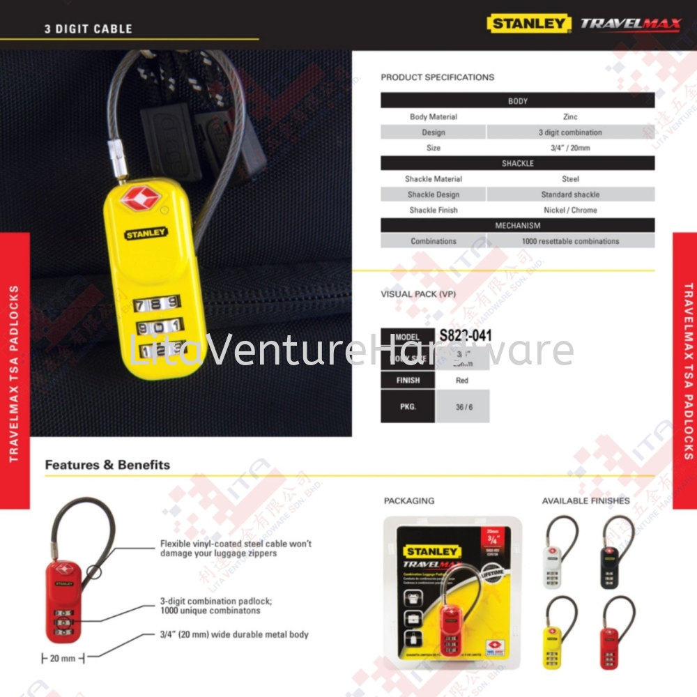 STANLEY BRAND TRAVELMAX KEY LOCK - S822041
