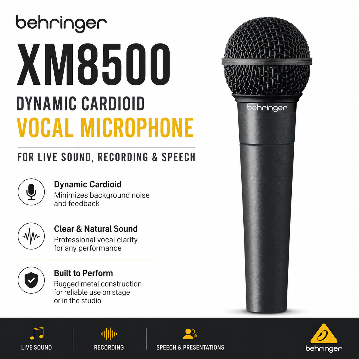 Behringer XM8500 – Mikrofon Dinamik Kardioid untuk Vokal, Rakaman & Ucapan