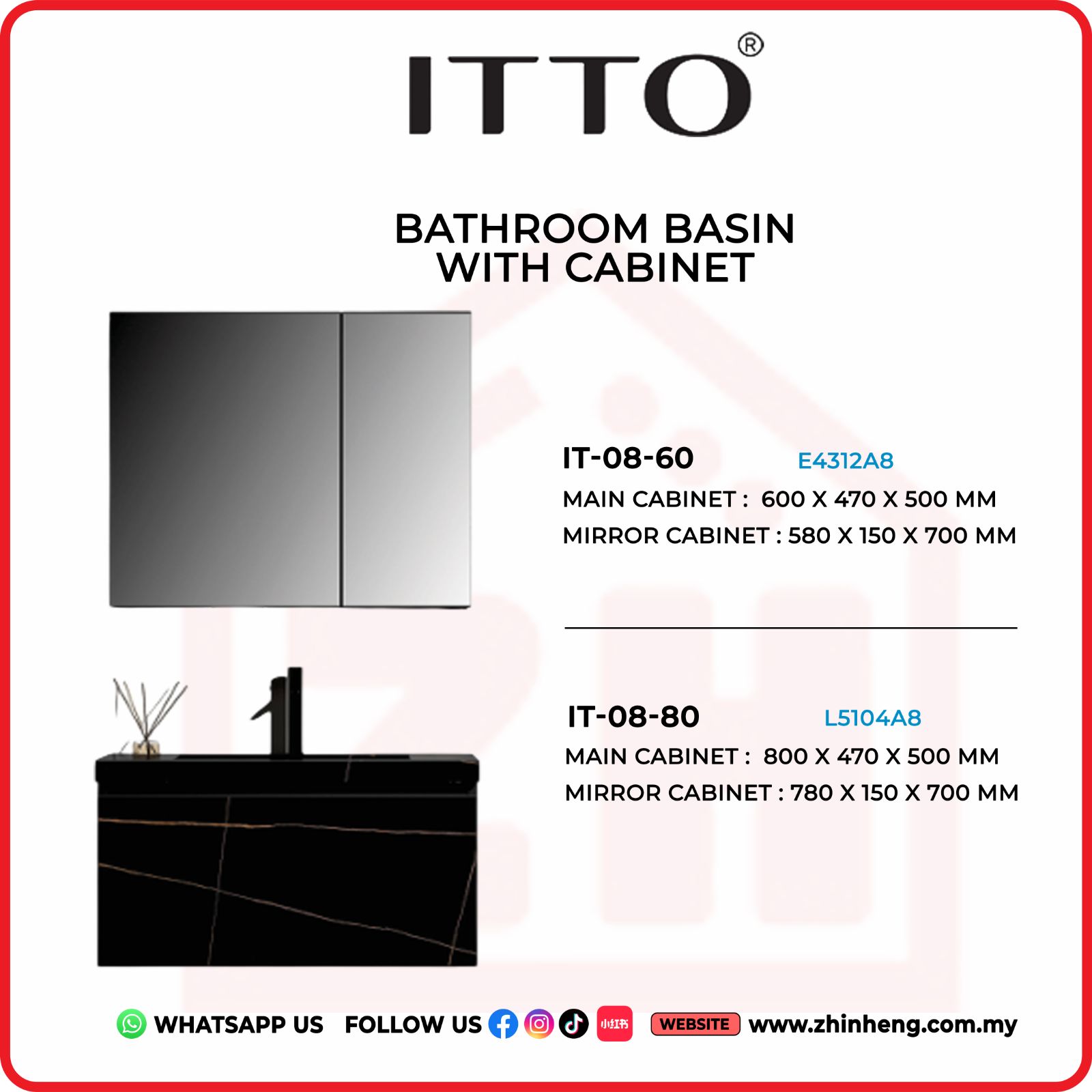 ​​​​​​​ITTO BATHROOM BASIN WITH CABINET  IT-08-60 + IT-08-80
