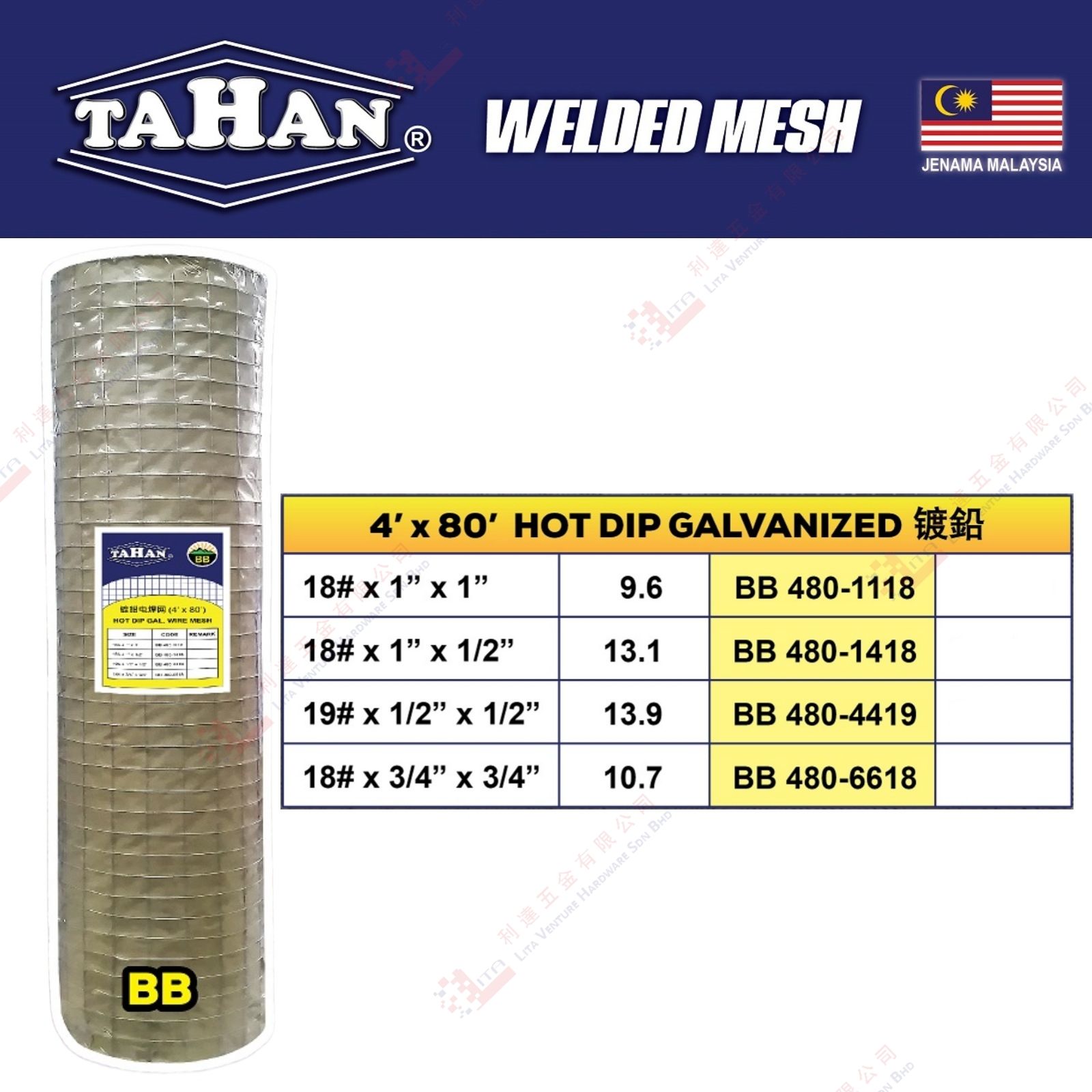 TAHAN BRAND HOT DIP GALVANIZED - BB4801118 BB4801418 BB4804419 BB4806618