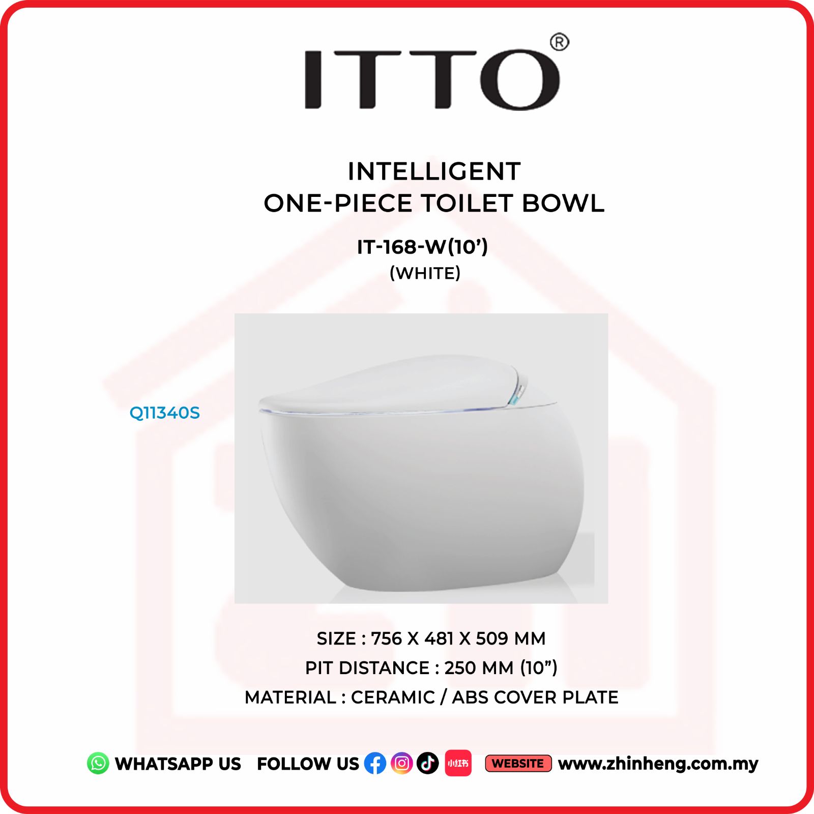 ITTO INTELLIGENT ONE-PIECE TOILET BOWL IT-168-W(10")