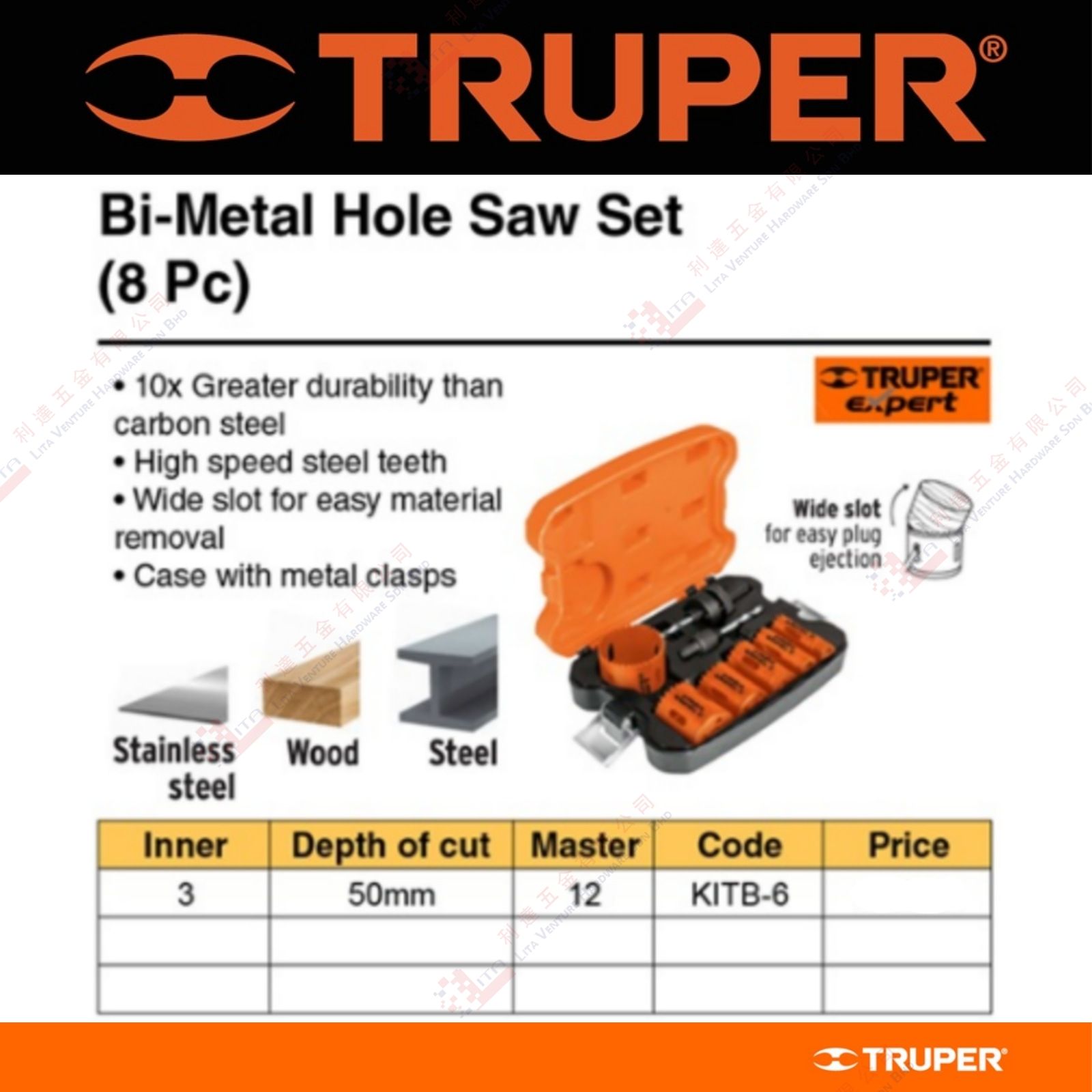 TRUPER BRAND BI-METAL HOLE SAW SET - KITB6