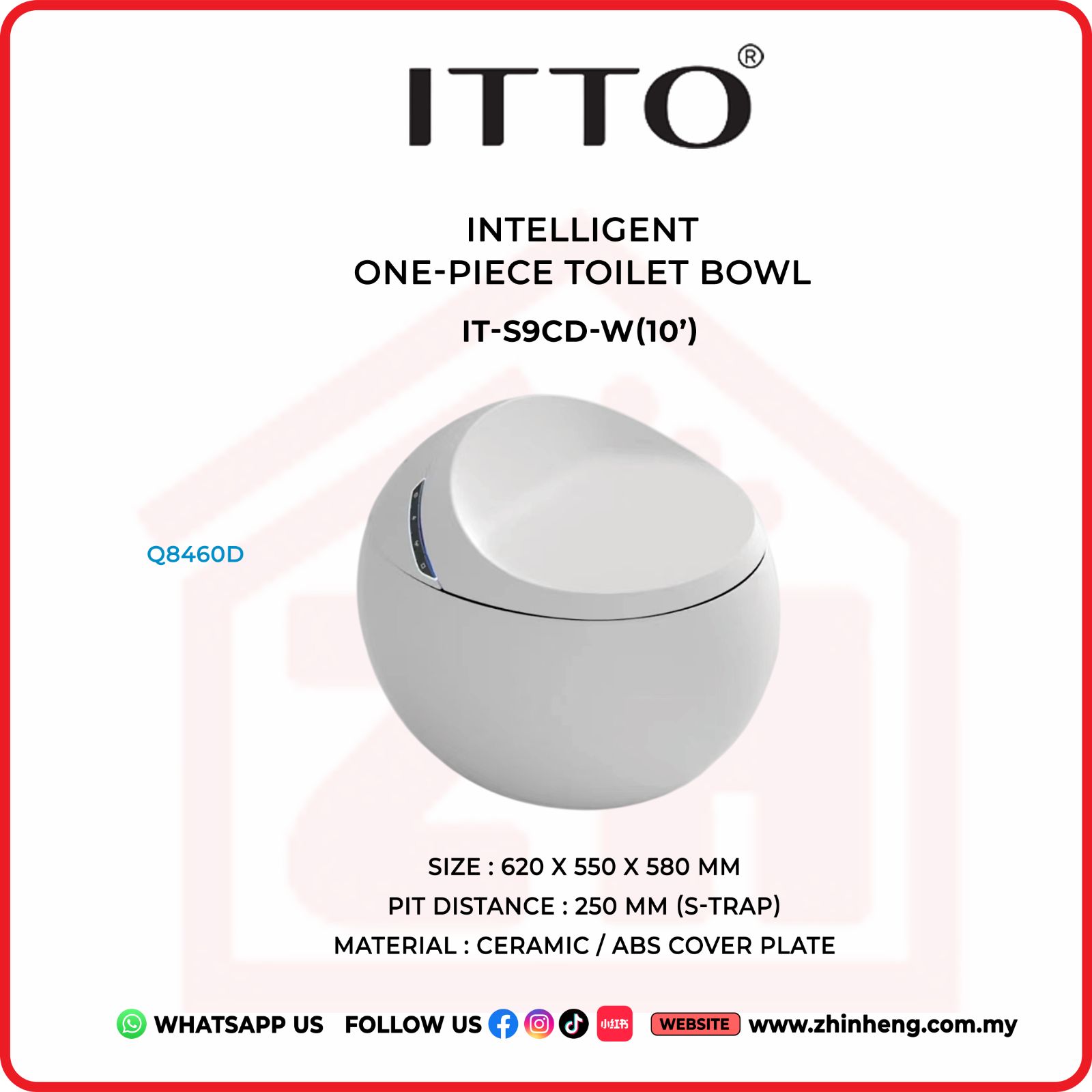 ITTO INTELLIGENT ONE-PIECE TOILET BOWL IT-S9CD-W(10")
