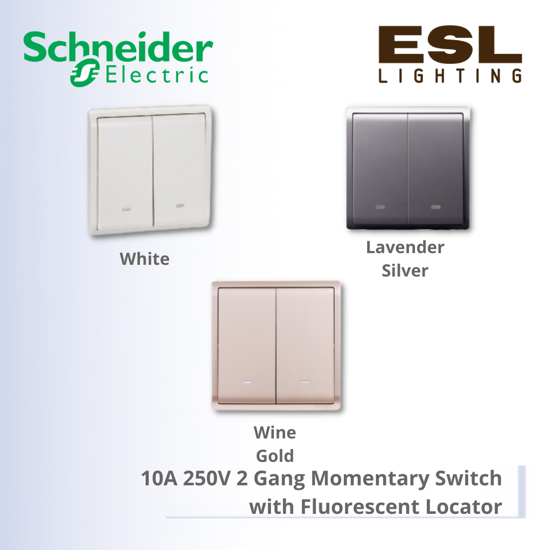 [DISCONTINUE] SCHNEIDER Pieno 10A 250V 2 Gang Momentary / Press Switch with Fluorescent Locator - E8232PRL1F_WE_G11 E8232PRL1F_LS_G11 E8232PRL1F_WG_G11